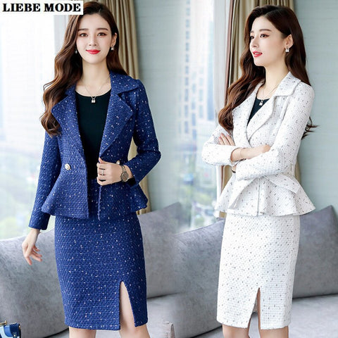 2022 Spring Elegant Women Tweed Blazer Set Jacket and Skirt Business 2 Pieces Skirt Suit Female Office Ladies Blazer Suits