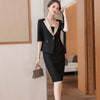 2023 Spring Female Elegant Women's Skirt Suit Black White Pink Blazer Bussiness Jacket Office Lady 2 Pieces Set Plus Size S-5XL