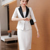 2023 Spring Female Elegant Women's Skirt Suit Black White Pink Blazer Bussiness Jacket Office Lady 2 Pieces Set Plus Size S-5XL