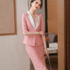 2023 Spring Female Elegant Women's Skirt Suit Black White Pink Blazer Bussiness Jacket Office Lady 2 Pieces Set Plus Size S-5XL