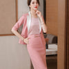 2023 Spring Female Elegant Women's Skirt Suit Black White Pink Blazer Bussiness Jacket Office Lady 2 Pieces Set Plus Size S-5XL