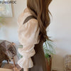 2023 Spring Fenimine Korea Chic Tops Blusas Women Flare Sleeve Solid Cross Criss Bow Tie Shirt Blouses