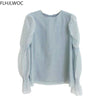 2023 Spring Fenimine Korea Chic Tops Blusas Women Flare Sleeve Solid Cross Criss Bow Tie Shirt Blouses