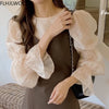 2023 Spring Fenimine Korea Chic Tops Blusas Women Flare Sleeve Solid Cross Criss Bow Tie Shirt Blouses