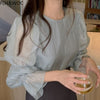 2023 Spring Fenimine Korea Chic Tops Blusas Women Flare Sleeve Solid Cross Criss Bow Tie Shirt Blouses