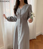 2022 Spring Fenimine Vestidos Women Korea Chic Japan Style V Neck Single Breasted Button Elegant Long Shirt Dress