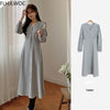 2022 Spring Fenimine Vestidos Women Korea Chic Japan Style V Neck Single Breasted Button Elegant Long Shirt Dress