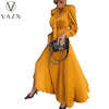 2022 Spring Free High-end Plus Size Elegant Solid Chiffon Dress Full Sleeve Bow Women's High Waist  A-Line MaxiDress