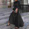 2022 Spring Free High-end Plus Size Elegant Solid Chiffon Dress Full Sleeve Bow Women's High Waist  A-Line MaxiDress