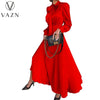2022 Spring Free High-end Plus Size Elegant Solid Chiffon Dress Full Sleeve Bow Women's High Waist  A-Line MaxiDress