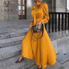2022 Spring Free High-end Plus Size Elegant Solid Chiffon Dress Full Sleeve Bow Women's High Waist  A-Line MaxiDress