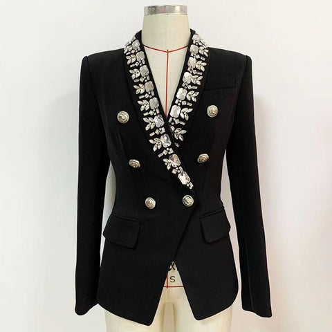 2022 Spring  Women Diamonds Double Breasted Blazer Jacket Ladies Elegant Celebrity Party Wear Coat Vintage