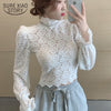 2023 Spring Casual Floral Women Shirt Sexy Puff Sleeve Lace White Blouse Shirts Turtleneck Short Corset Top Blusas 12710