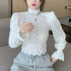 2023 Spring Casual Floral Women Shirt Sexy Puff Sleeve Lace White Blouse Shirts Turtleneck Short Corset Top Blusas 12710