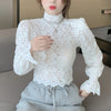 2023 Spring Casual Women Sexy Shirt Floral Puff Sleeve Lace White Blouse Shirts Turtleneck Short Corset Top Blusas 12710