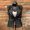 2023 Spring Ladies Lapel Long-sleeved Tweed Plaid Ladies Suit Jacket Lace-up Waist Woolen Blazers