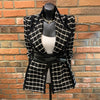 2023 Spring Ladies Lapel Long-sleeved Tweed Plaid Ladies Suit Jacket Lace-up Waist Woolen Blazers