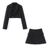 2022 Spring Slim Lapel One Button Short Suit Women + High Waist Asymmetric Skirt Female Suit Tweed Long Sleeves
