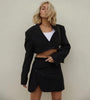 2022 Spring Slim Lapel One Button Short Suit Women + High Waist Asymmetric Skirt Female Suit Tweed Long Sleeves