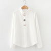 2023 Spring Women Casual Appliques Cotton White Shirt Long Sleeve Short Blouse Autumn Solid Cute Sweet Girl Tops T0D001F