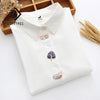 2023 Spring Women Casual Appliques Cotton White Shirt Long Sleeve Short Blouse Autumn Solid Cute Sweet Girl Tops T0D001F