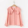 2023 Spring Women Peter Pan Collar Transparent White Shirt Lantern Sleeve Blouse Summer Solid Sweet Cute Girls Tops T0D011F