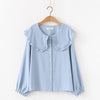 2023 Spring Women Peter Pan Collar Transparent White Shirt Lantern Sleeve Blouse Summer Solid Sweet Cute Girls Tops T0D011F