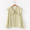 2023 Spring Women Peter Pan Collar Transparent White Shirt Lantern Sleeve Blouse Summer Solid Sweet Cute Girls Tops T0D011F