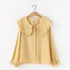 2023 Spring Women Peter Pan Collar Transparent White Shirt Lantern Sleeve Blouse Summer Solid Sweet Cute Girls Tops T0D011F