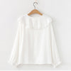 2023 Spring Women Peter Pan Collar Transparent White Shirt Lantern Sleeve Blouse Summer Solid Sweet Cute Girls Tops T0D011F