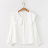 2023 Spring Women Peter Pan Collar Transparent White Shirt Lantern Sleeve Blouse Summer Solid Sweet Cute Girls Tops T0D011F