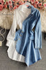 2022 Spring Women's Irregular Denim Patchwork Long-Sleeved Shirt Dress White And Blue Casual Temperament Dress
