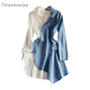 2022 Spring Women's Irregular Denim Patchwork Long-Sleeved Shirt Dress White And Blue Casual Temperament Dress