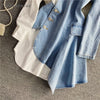 2022 Spring Women's Irregular Denim Patchwork Long-Sleeved Shirt Dress White And Blue Casual Temperament Dress