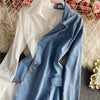 2022 Spring Women's Irregular Denim Patchwork Long-Sleeved Shirt Dress White And Blue Casual Temperament Dress