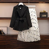 2022 Spring Plus Size 2 Piece Set Women Suit Blazer and Skirt Korean Long Sleeve Black White Matching Outfits Female Skirt Suits