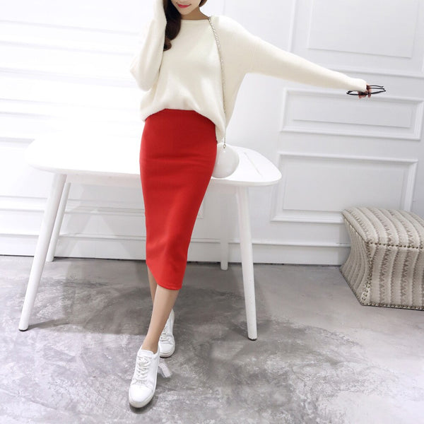 2023 Spring Summer Bodycon Skirts Women Faldas Split Skirt Midi Slim Saias Pencil Skirts For Women Female Knitted Skirt Women's