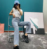 2022 Spring Summer Classic Trendy Brand  Design Casual Versatile Concise High Low Hole Denim Pants  Women