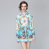 2022 Spring/Summer Women's Casual Printed Shirt + Pleated Half Skirt Ladies Suit