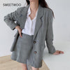 2023 Spring Summer Two piece set Casual Single Breasted Blazer + A-line Skirt Office Lady Plaid Suit 2 Piece Set