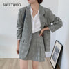 2023 Spring Summer Two piece set Casual Single Breasted Blazer + A-line Skirt Office Lady Plaid Suit 2 Piece Set