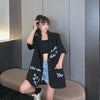 2022 Spring Summer  White Women Blazer Short Sleeve Thin Suit Jacket Plus Size Graffiti 2022 Ladies Tops Oversized Coats