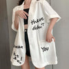 2022 Spring Summer  White Women Blazer Short Sleeve Thin Suit Jacket Plus Size Graffiti 2022 Ladies Tops Oversized Coats