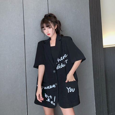 2022 Spring Summer  White Women Blazer Short Sleeve Thin Suit Jacket Plus Size Graffiti 2022 Ladies Tops Oversized Coats