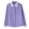 2023 Spring Summer Women Chiffon Turn-down Collar Blouses Lady Shirts Female Casual Purple Chiffon Blusas Tops
