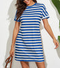 2023 Spring / Summer Women's Round Neck Striped Printed Bat Sleeve Dress