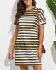 2023 Spring / Summer Women's Round Neck Striped Printed Bat Sleeve Dress