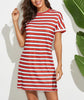 2023 Spring / Summer Women's Round Neck Striped Printed Bat Sleeve Dress