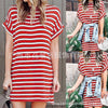 2023 Spring / Summer Women's Round Neck Striped Printed Bat Sleeve Dress