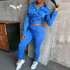 2023 Spring Turn Down Collar Solid Long Sleeve Denim Shirts Crop Top Pants Tracksuit Female Sportswear Women Two Pieces Suit Set